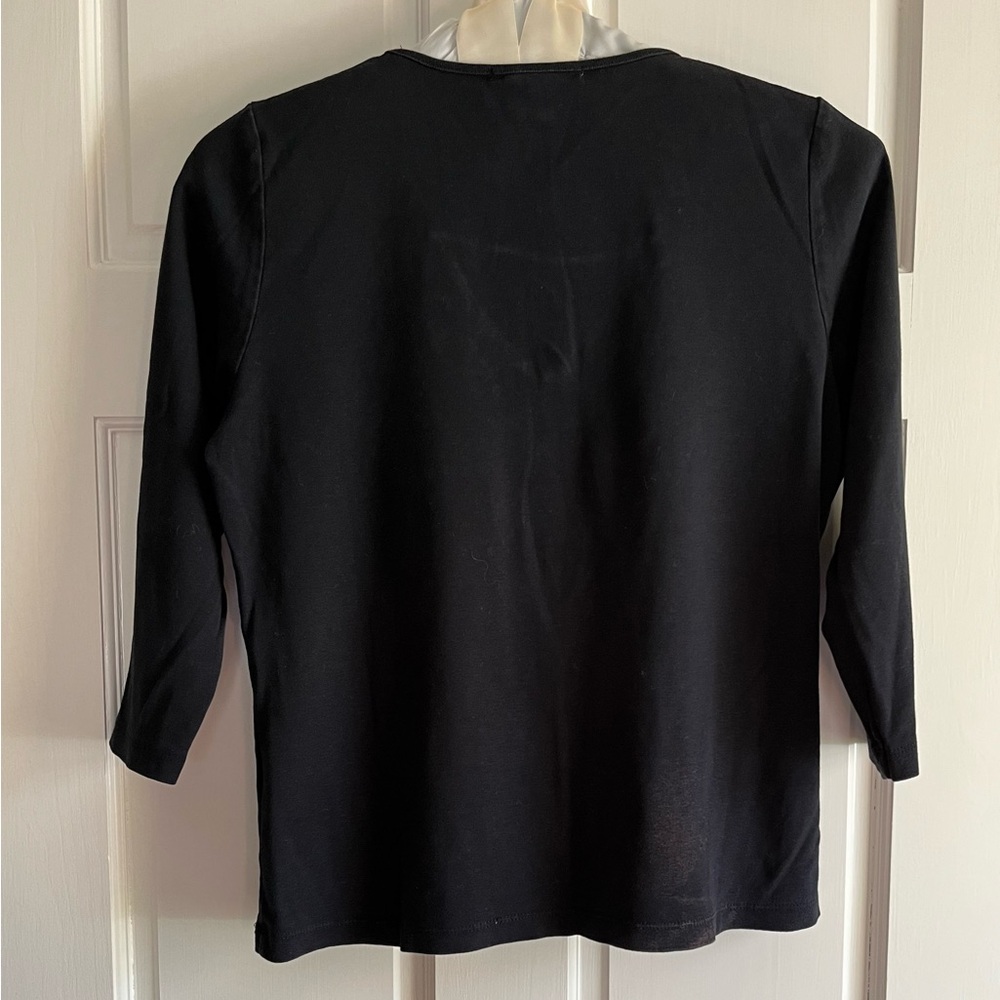 Carolyn Taylor Women's L 3/4 sleeve Black Layered Look shirt. Embroidered/beads - Picture 2 of 6